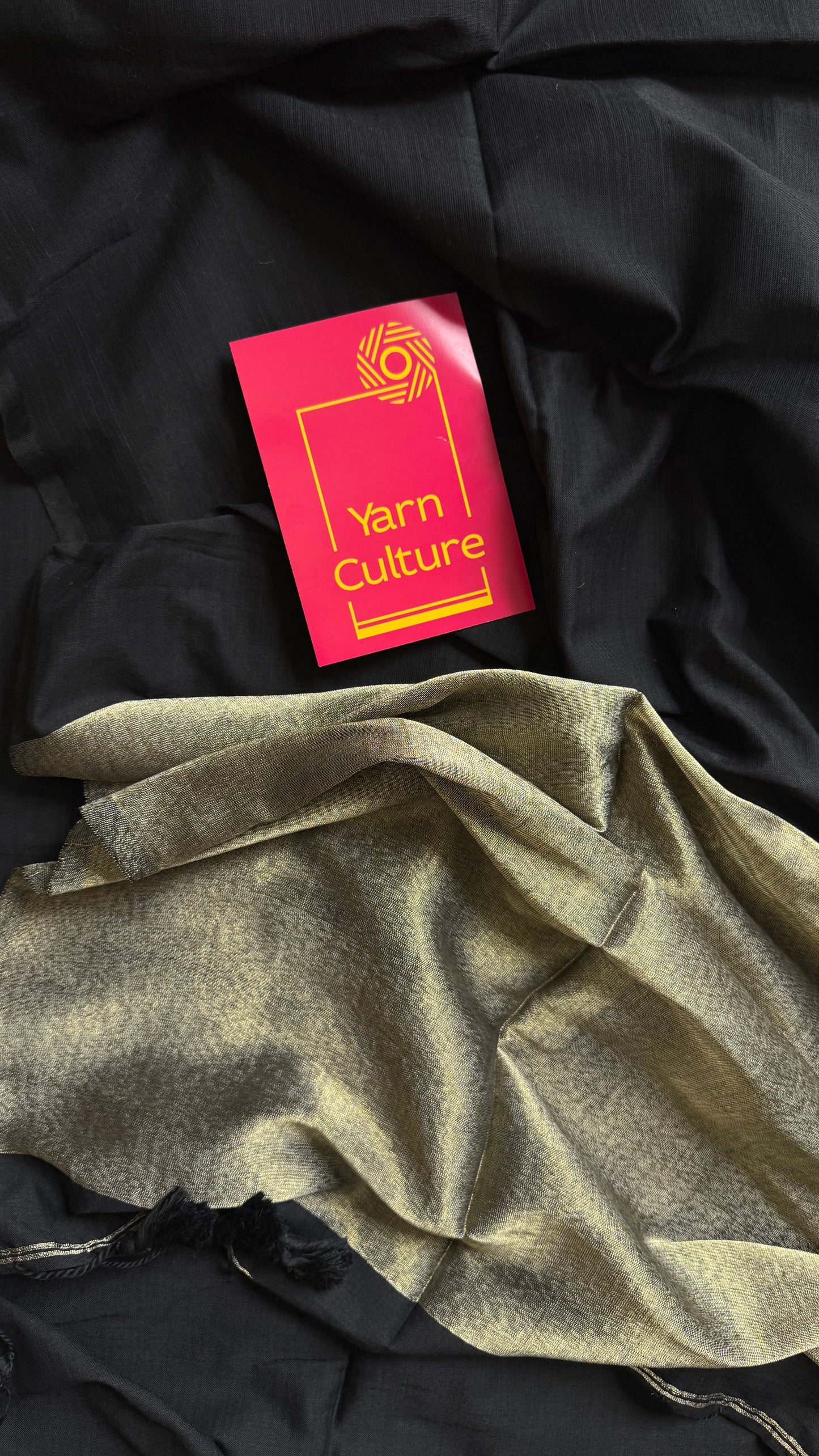 Black Whisper - Black with silver gold dual tone pallu, soft khadi cotton