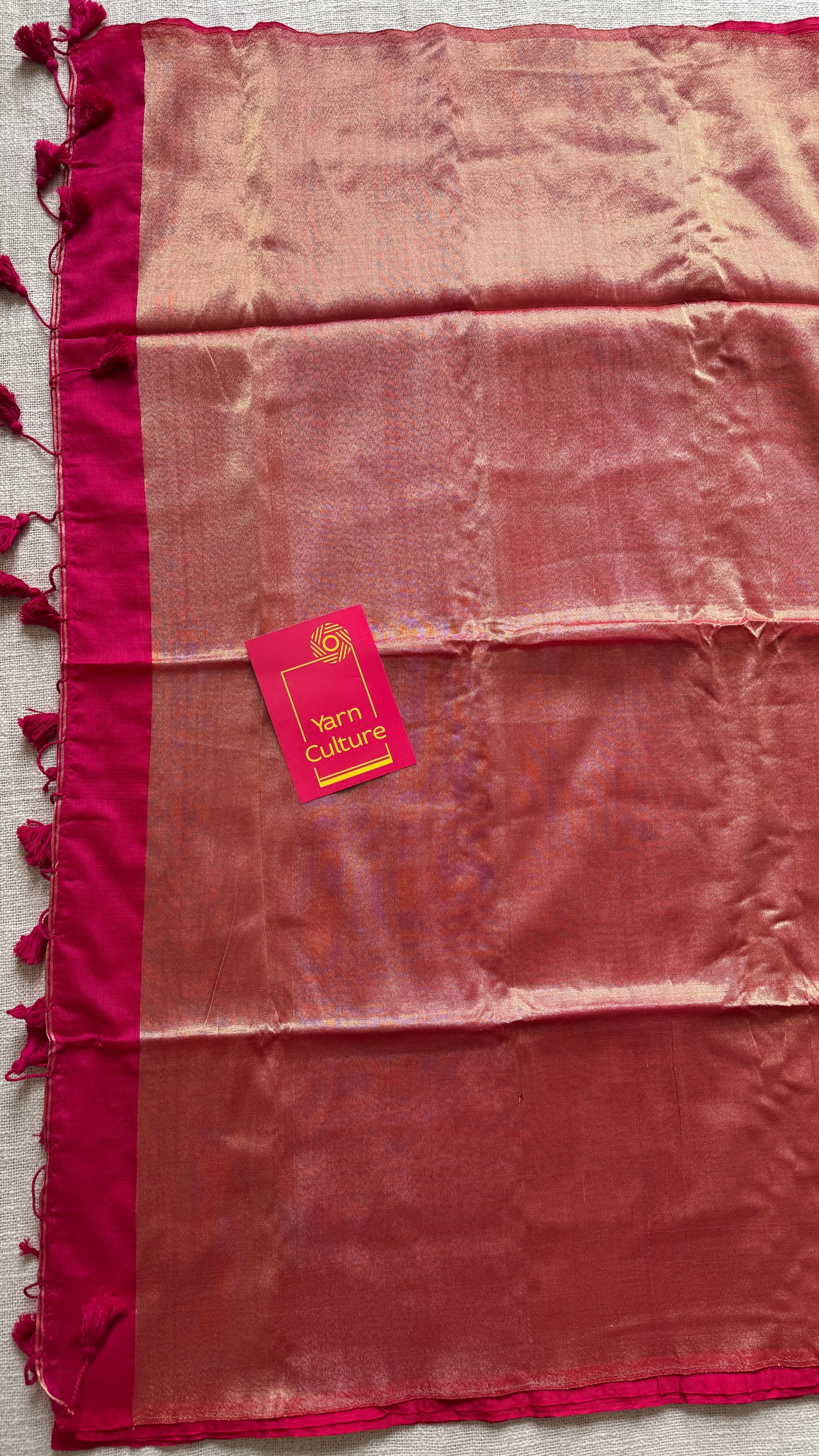Hot Pink Splash - Deep warm pink with silver gold dual tone pallu, soft khadi cotton