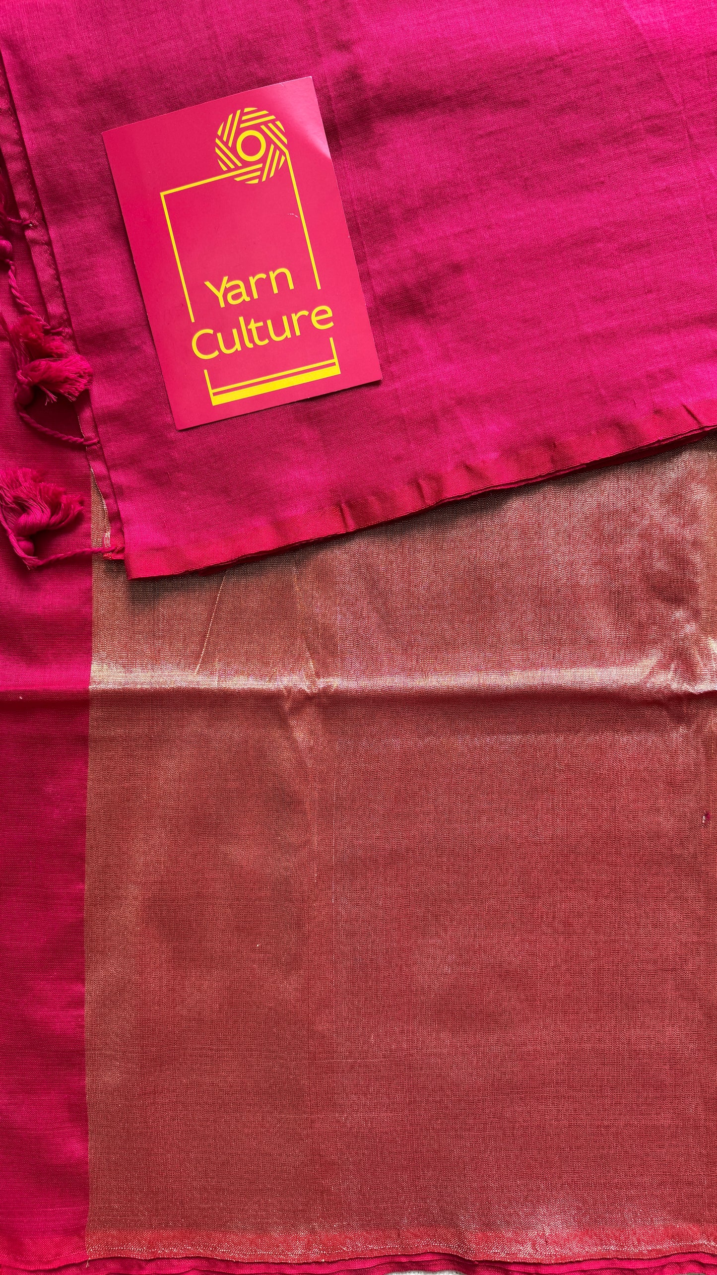 Hot Pink Splash - Deep warm pink with silver gold dual tone pallu, soft khadi cotton