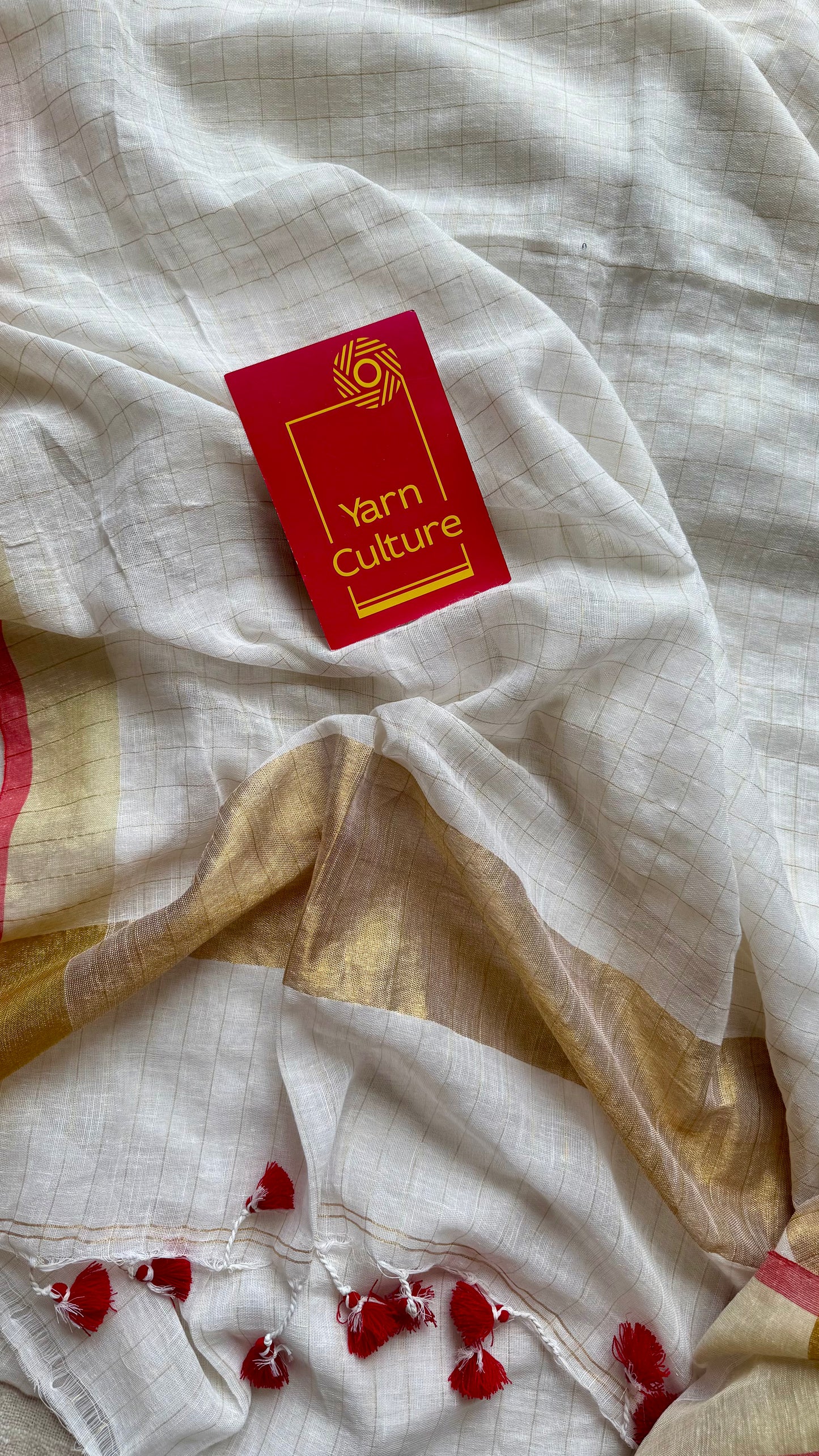 Ivory & gold checks in Linen - YCON25BCLN07