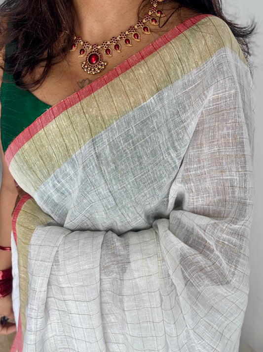 Ivory & gold checks in Linen - YCON25BCLN07
