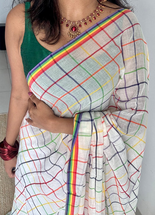 Ivory with multicolour checks, mul cotton - YCON25BCM52