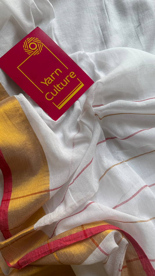 White with Gold Zari - Mul Cotton YCBCM06