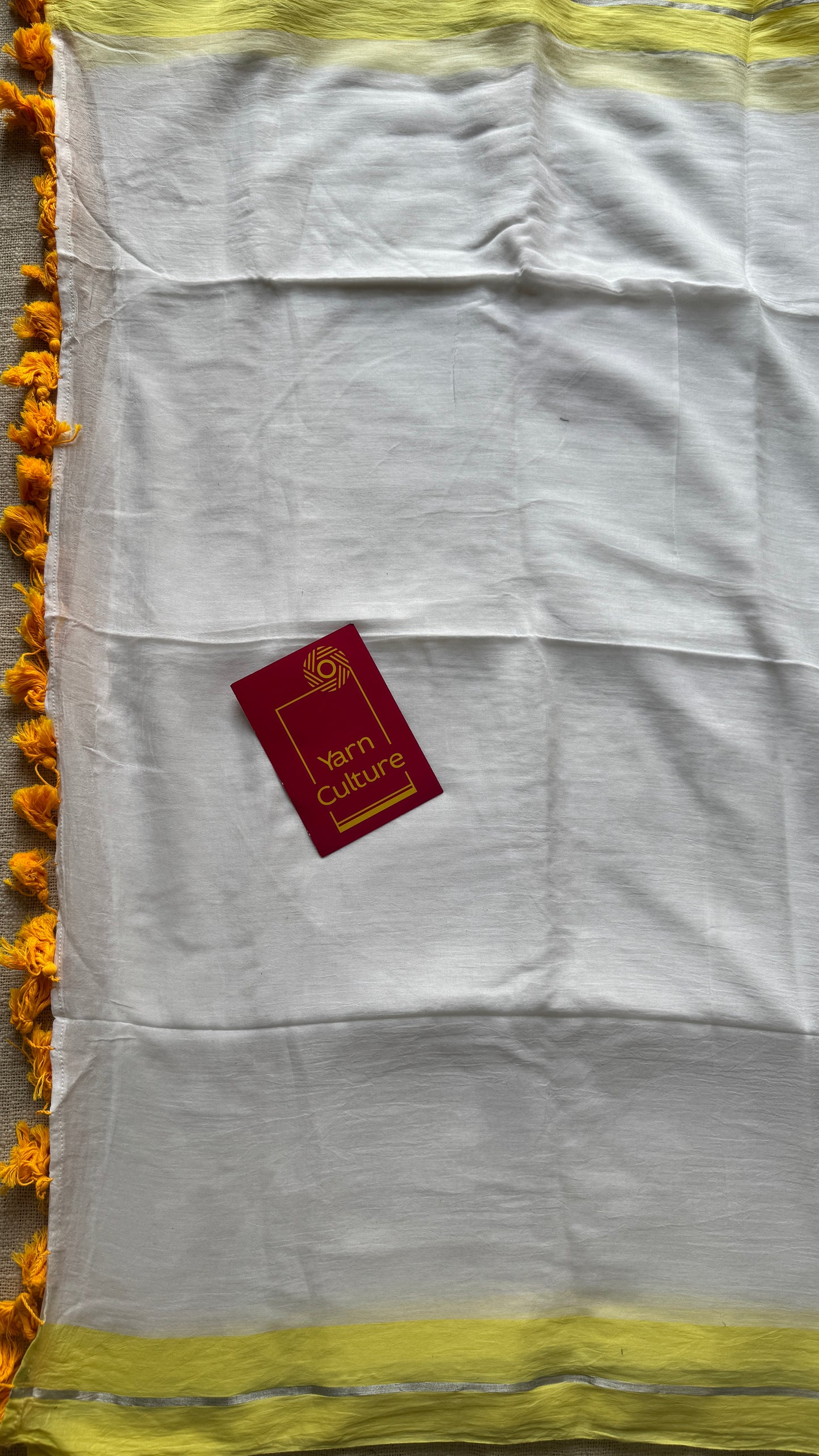 White with Light Yellow Border - Mul Cotton
