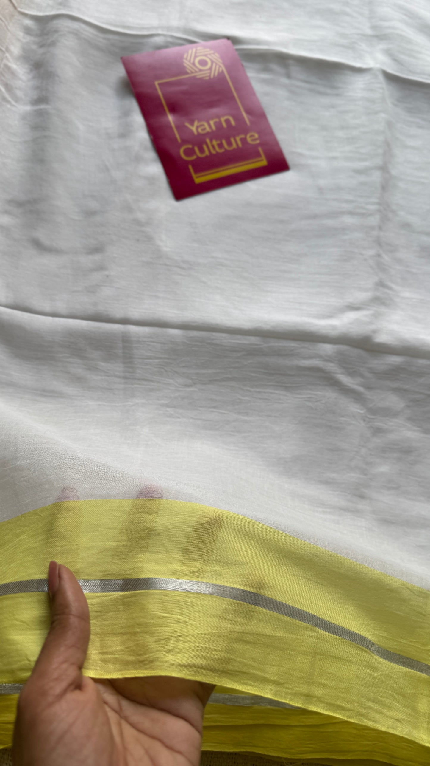 White with Light Yellow Border - Mul Cotton