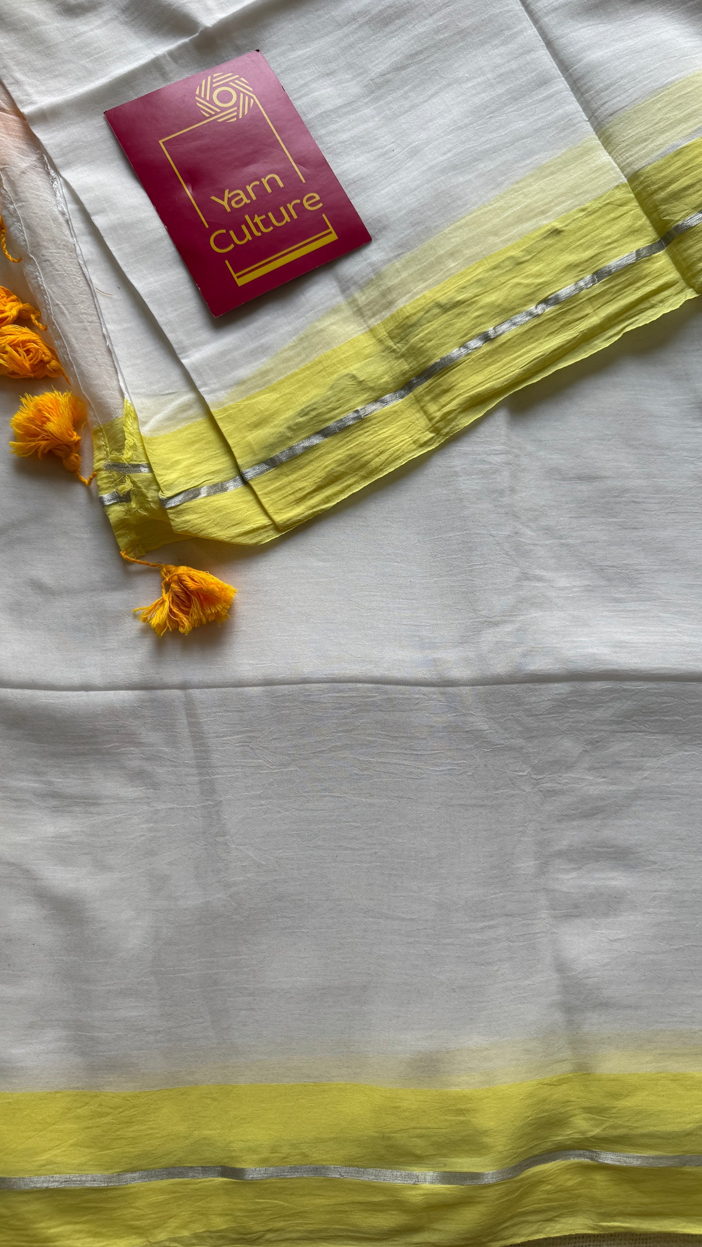 White with Light Yellow Border - Mul Cotton