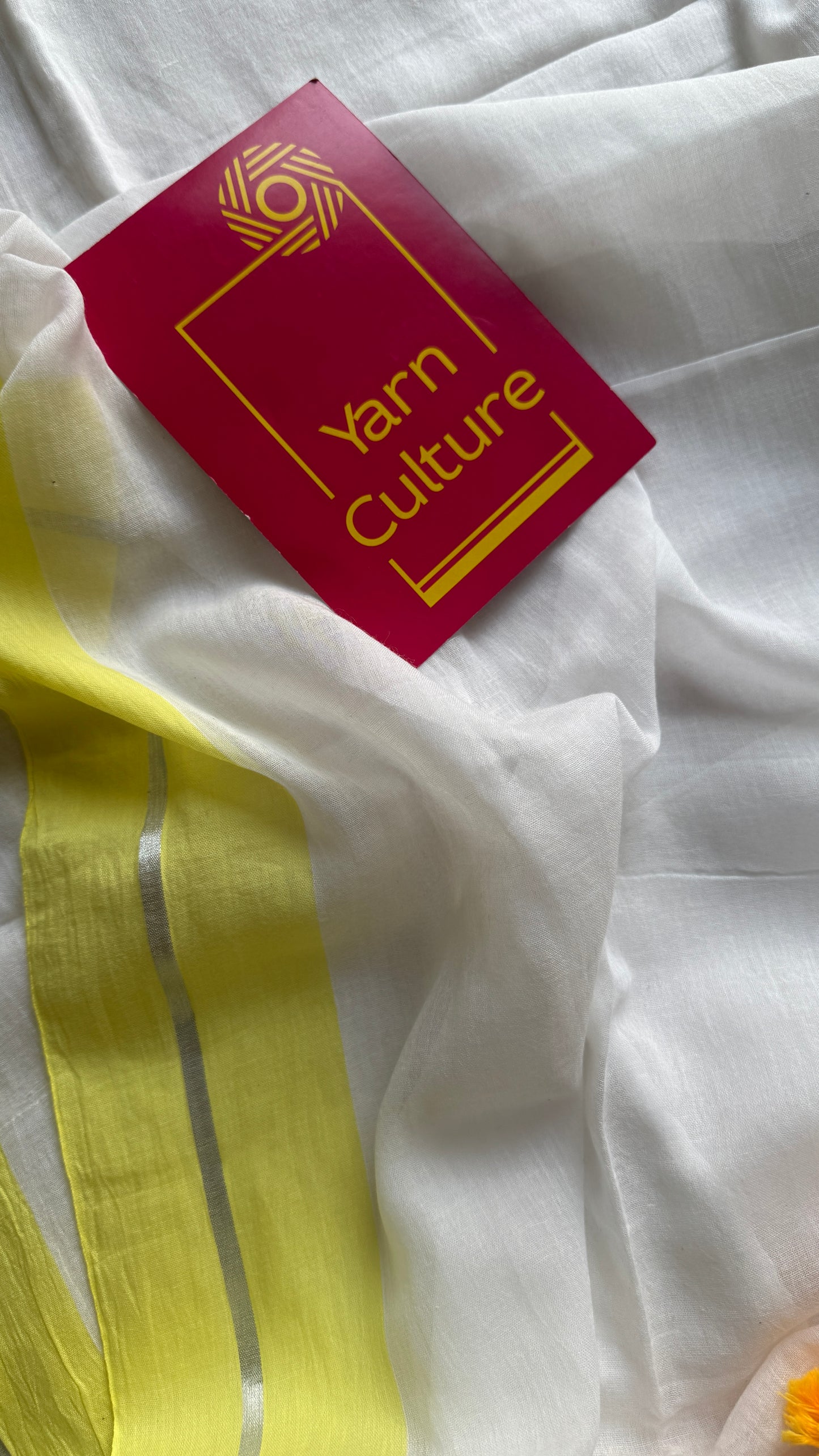 White with Light Yellow Border - Mul Cotton