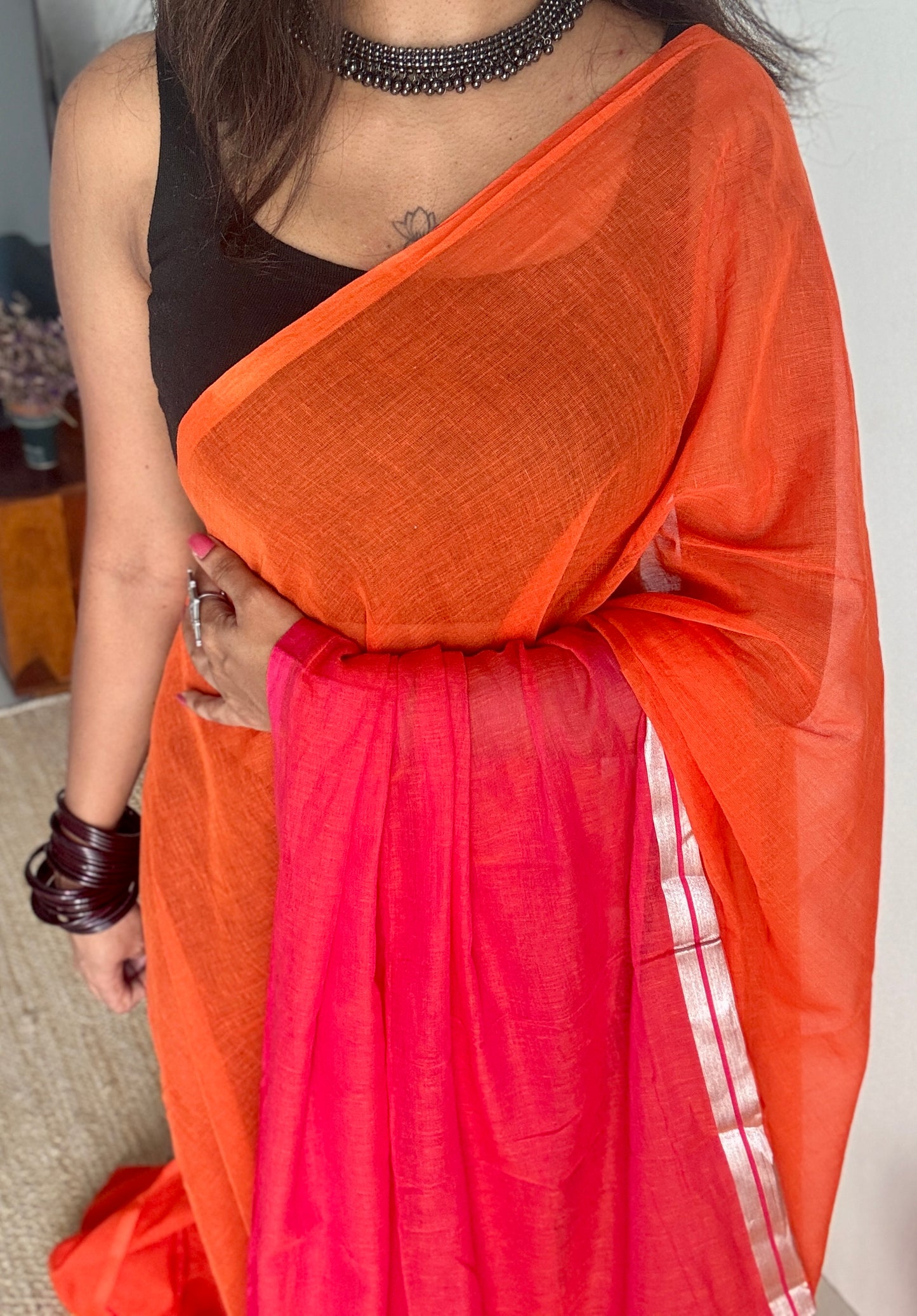 Dark orange with dark pink, mul cotton YCBCMCM19