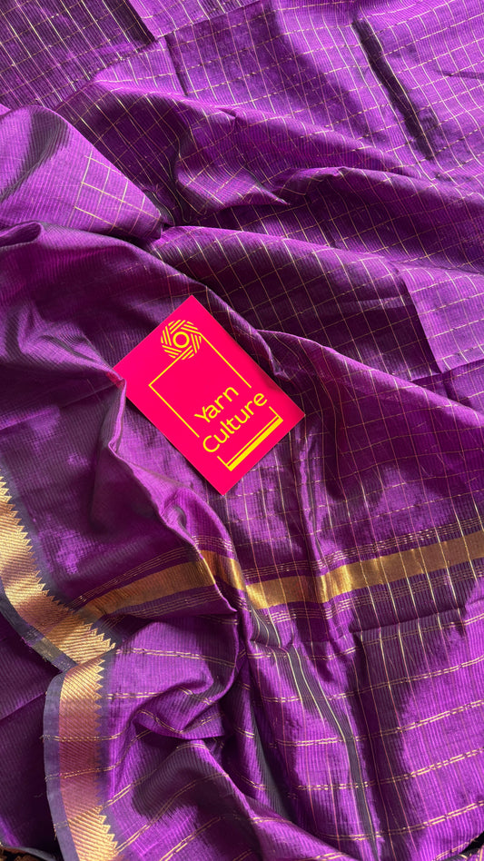 Purple pink (vadamalli) checks, mangalgiri silk by silk, handwoven, soft, light weight- YCWOTDMSCM18