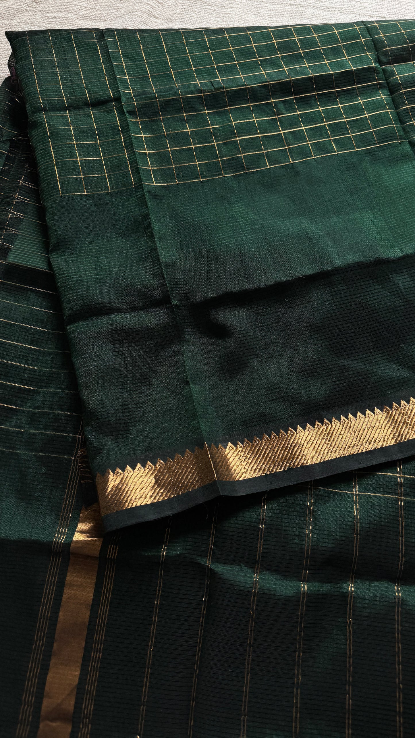 Green checks, mangalgiri silk by silk, handwoven, soft, light weight- YCWOTDMSCM17