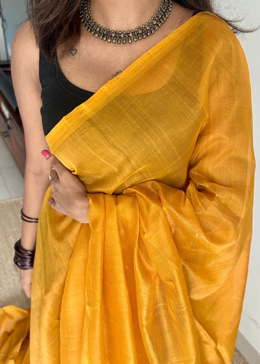 Plain dark yellow, mangalgiri silk cotton, handwoven, soft, light weight - YCWOTDMSCM15
