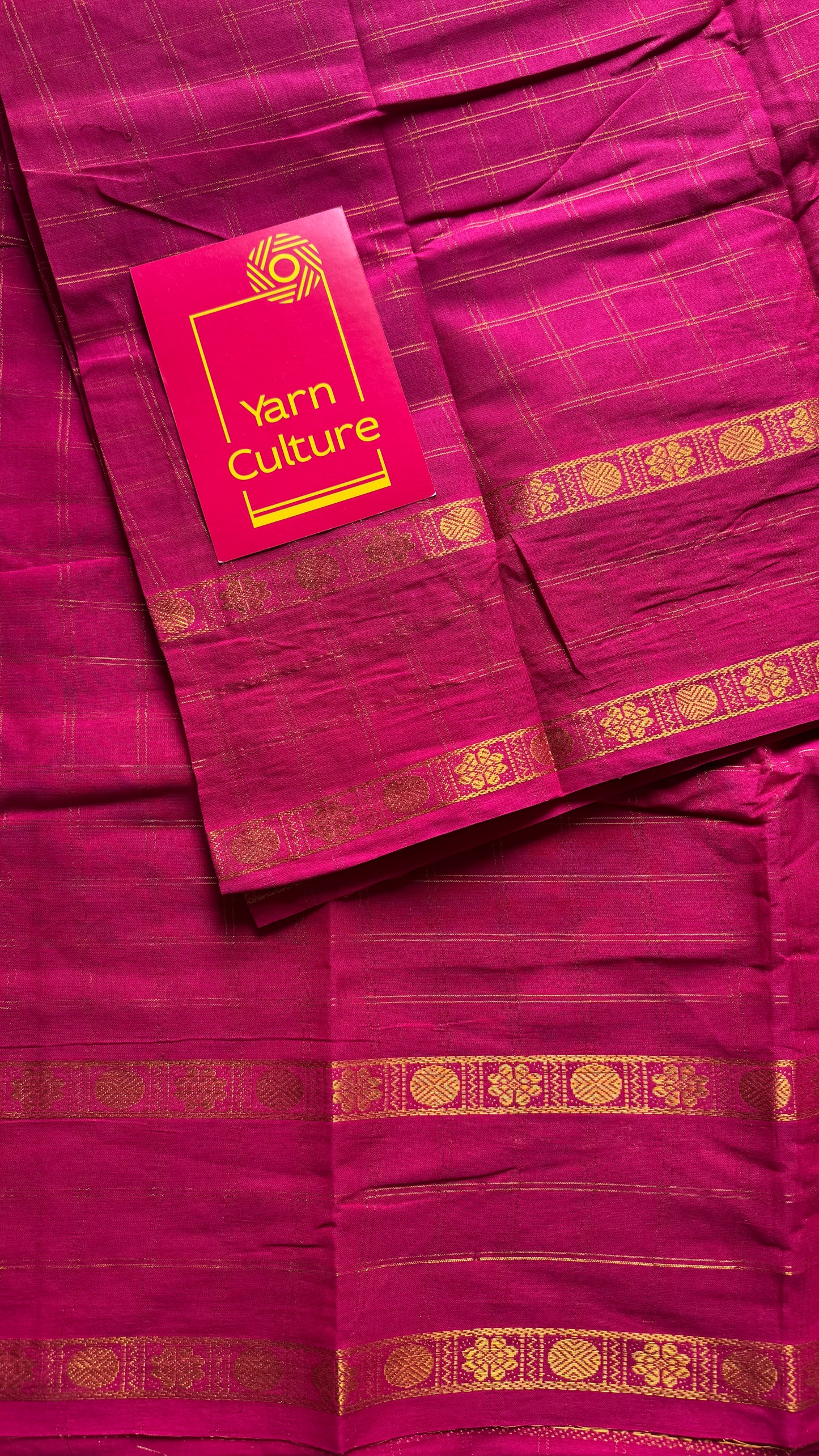 Hot pink adayar zari kattam, sungudi cotton, with contrast blouse fabric - YCCOTNAZKR04