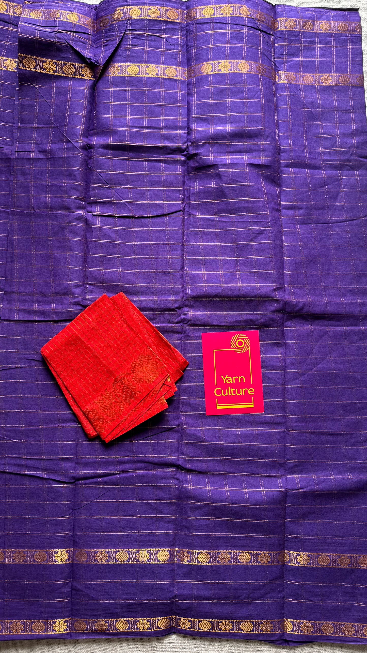 Violet adayar zari kattam, sungudi cotton, with contrast blouse fabric - YCCOTNAZKR05
