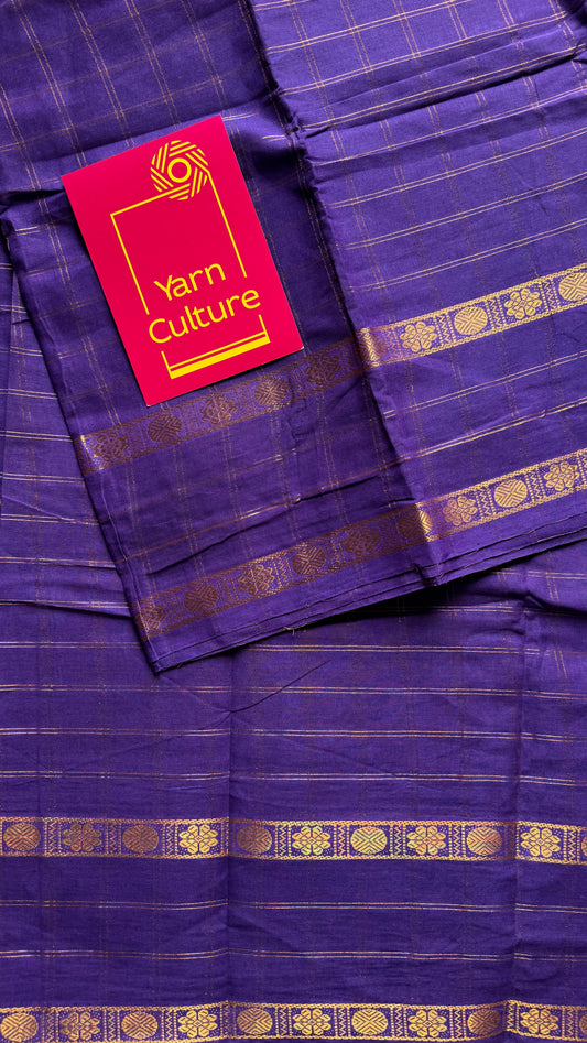 Violet adayar zari kattam, sungudi cotton, with contrast blouse fabric - YCCOTNAZKR05