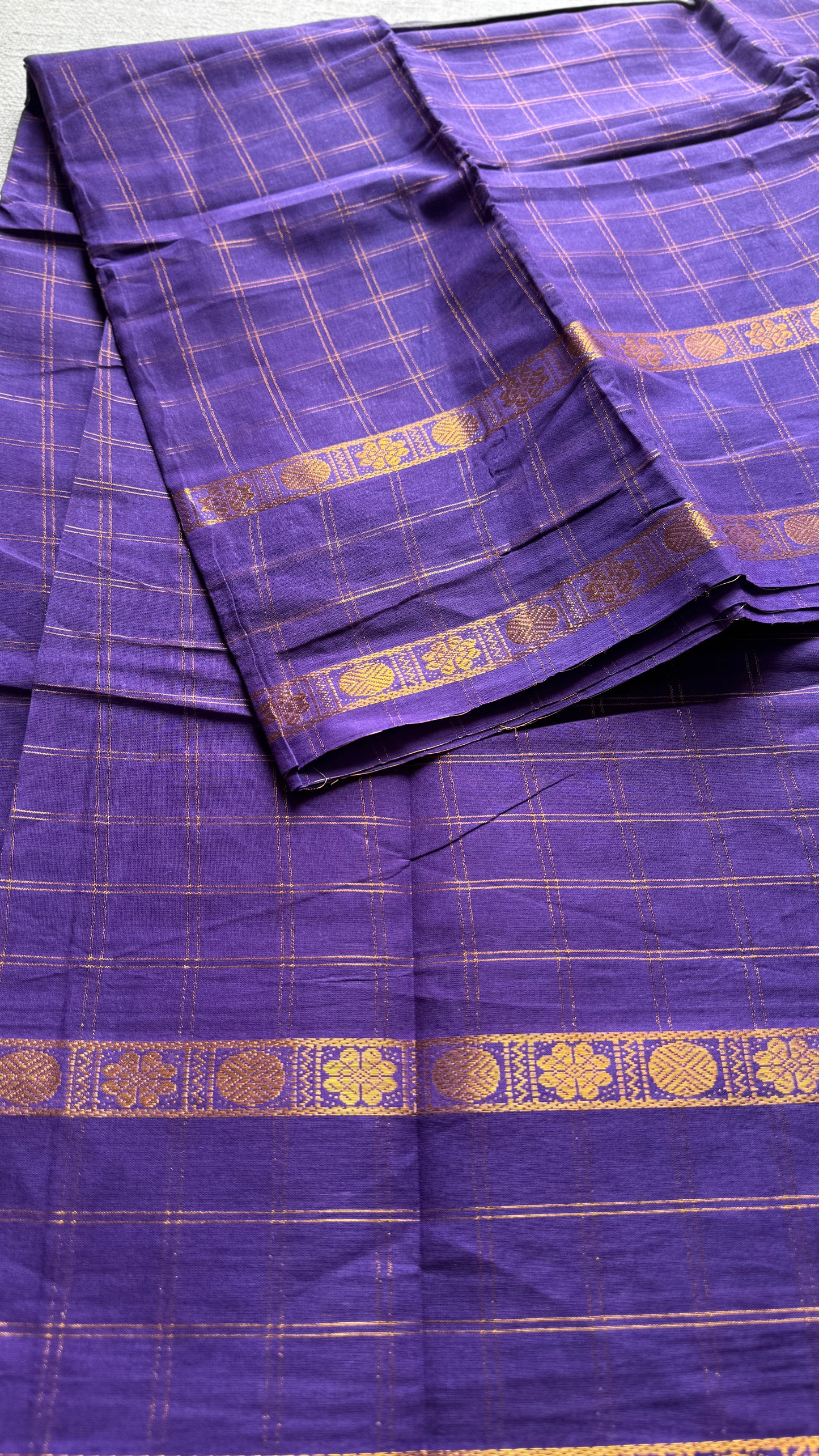 Violet adayar zari kattam, sungudi cotton, with contrast blouse fabric - YCCOTNAZKR05