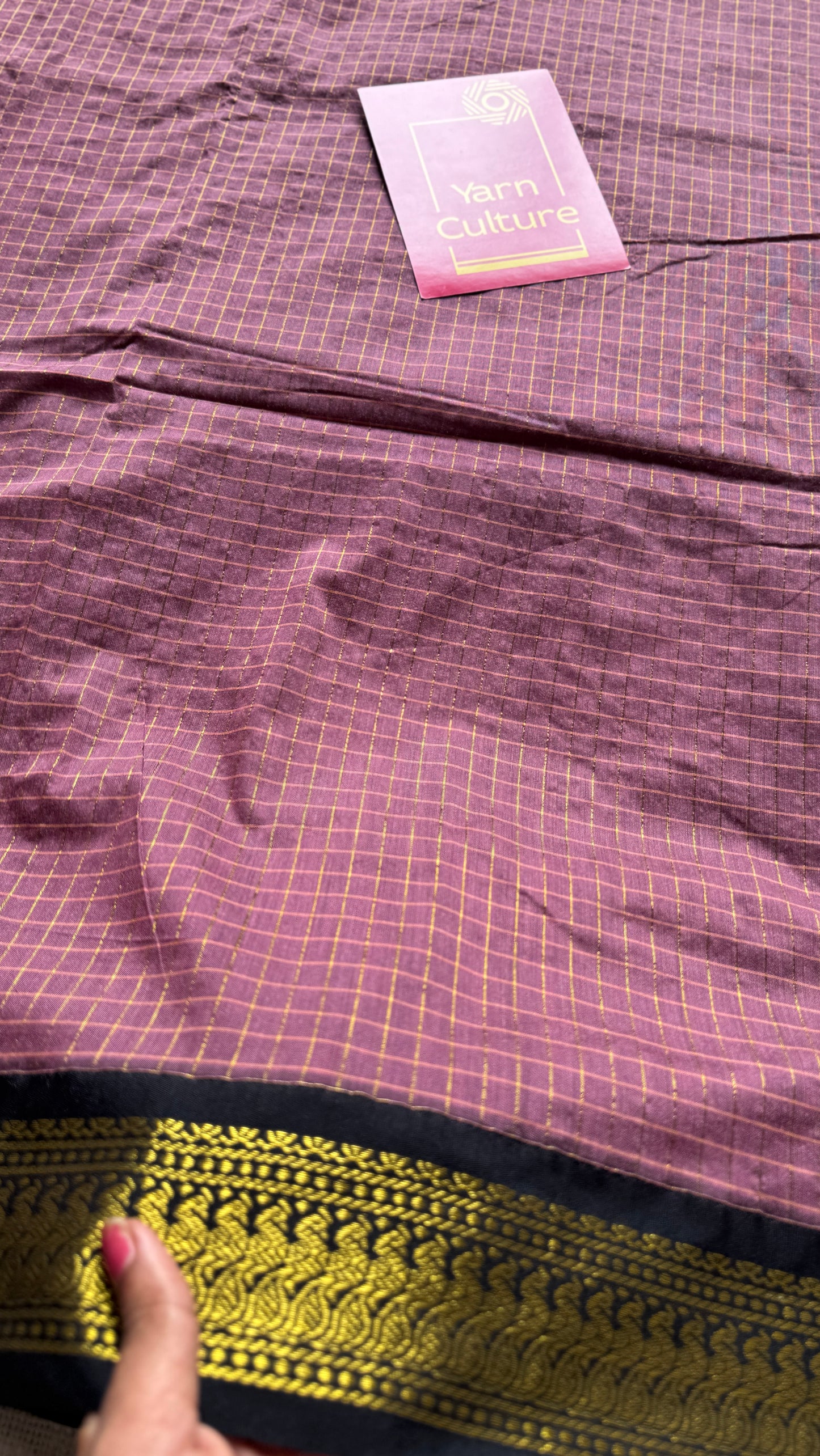 Copper rose with black contrast border, checkered - Kalyani Cotton Silk - YCCOTNKCSC12