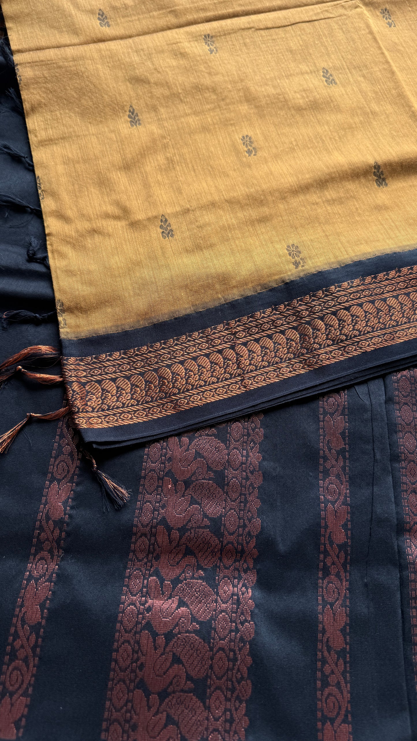 Yellow with black contrast - Kalyani Cotton Silk - YCCOTNKCSB06