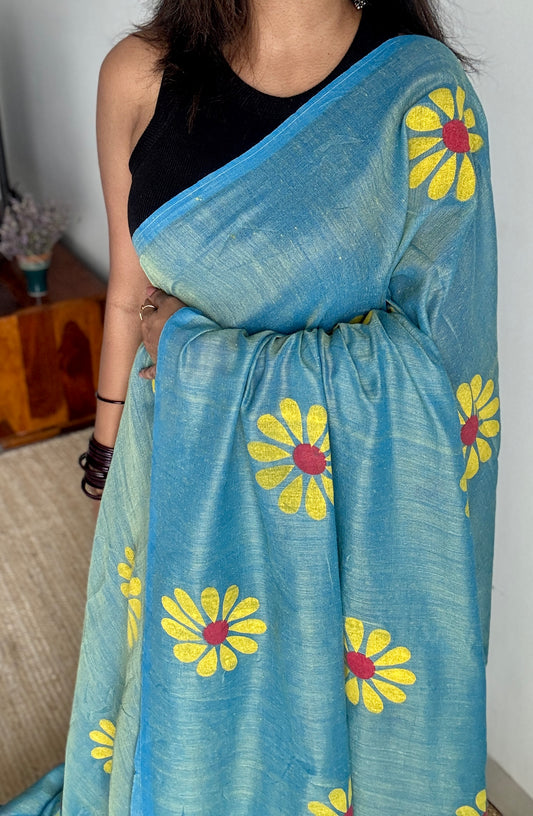 Bluish Green Floral - Khadi Soft Cotton YCBCF20
