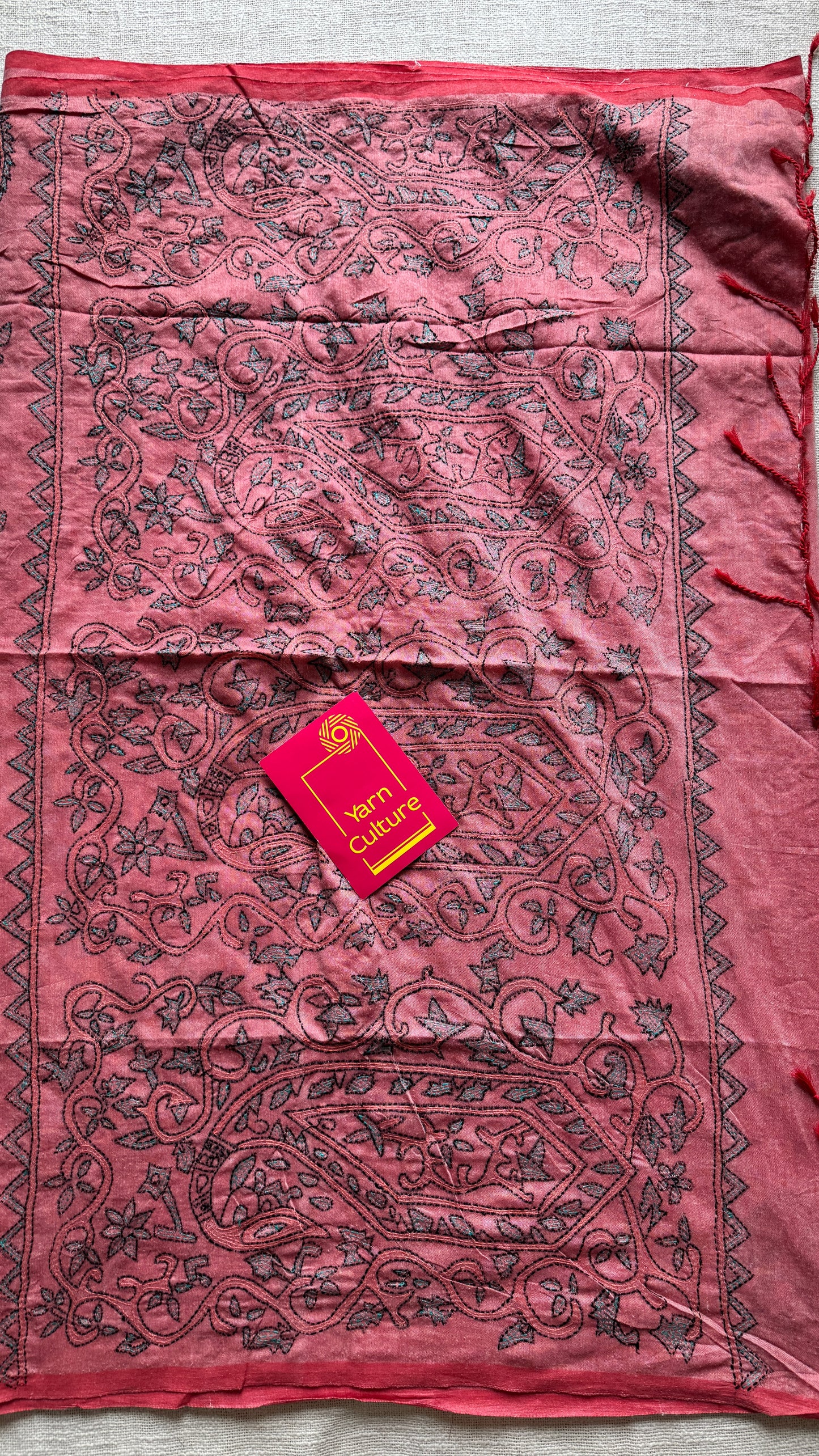 Golapi Bhava - Pink Thought, kantha weave in soft khadi cotton