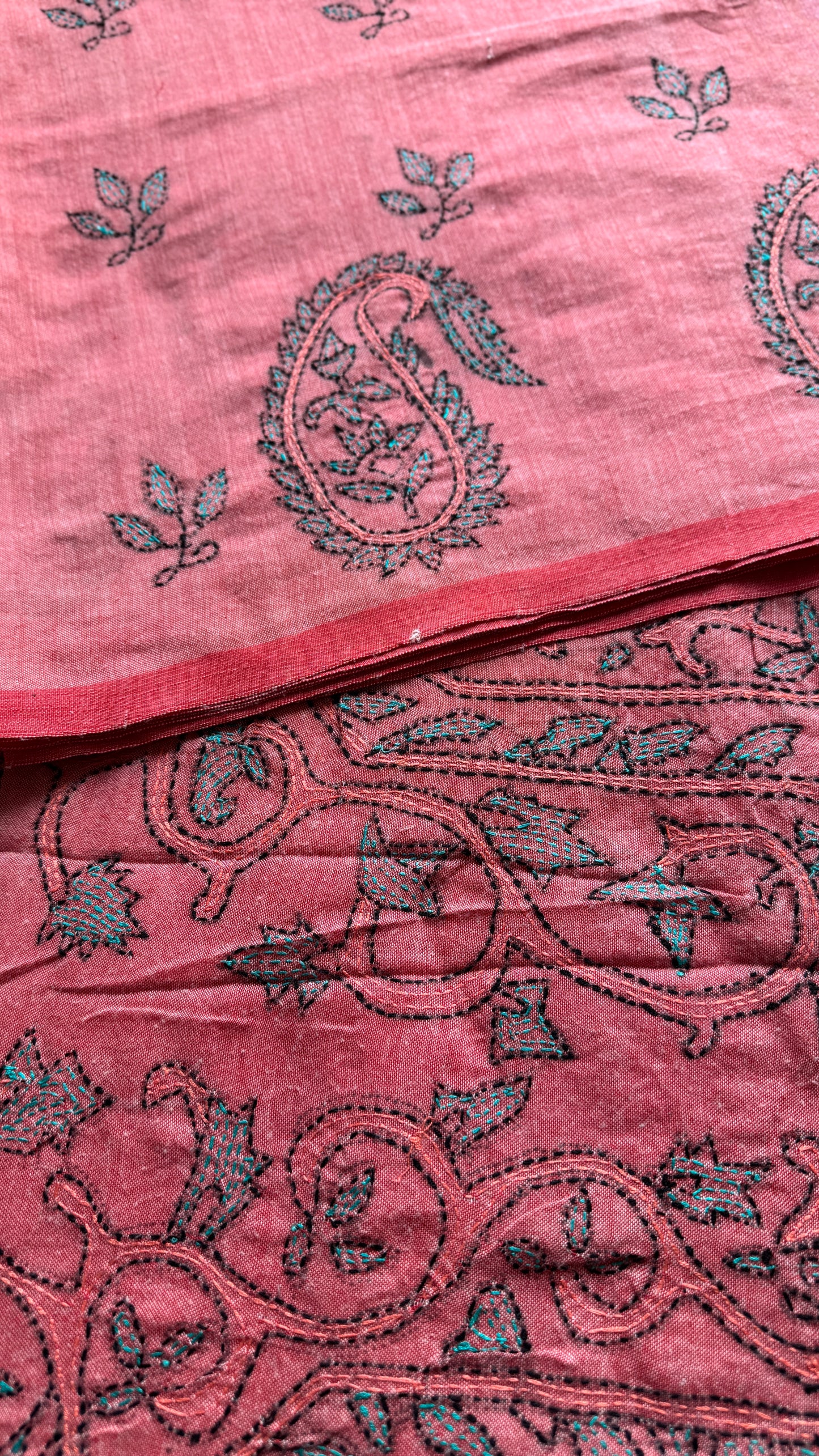 Golapi Bhava - Pink Thought, kantha weave in soft khadi cotton