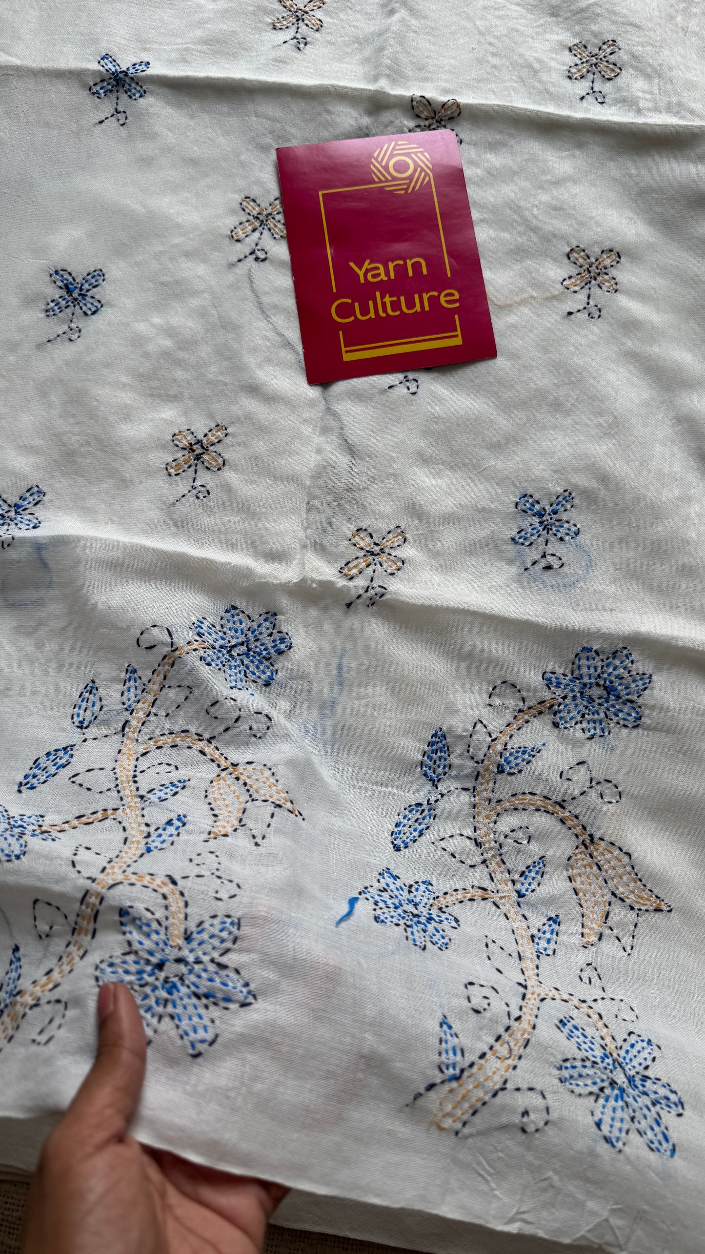 Shada Shobdo - White Whisper, kantha weave in soft khadi cotton