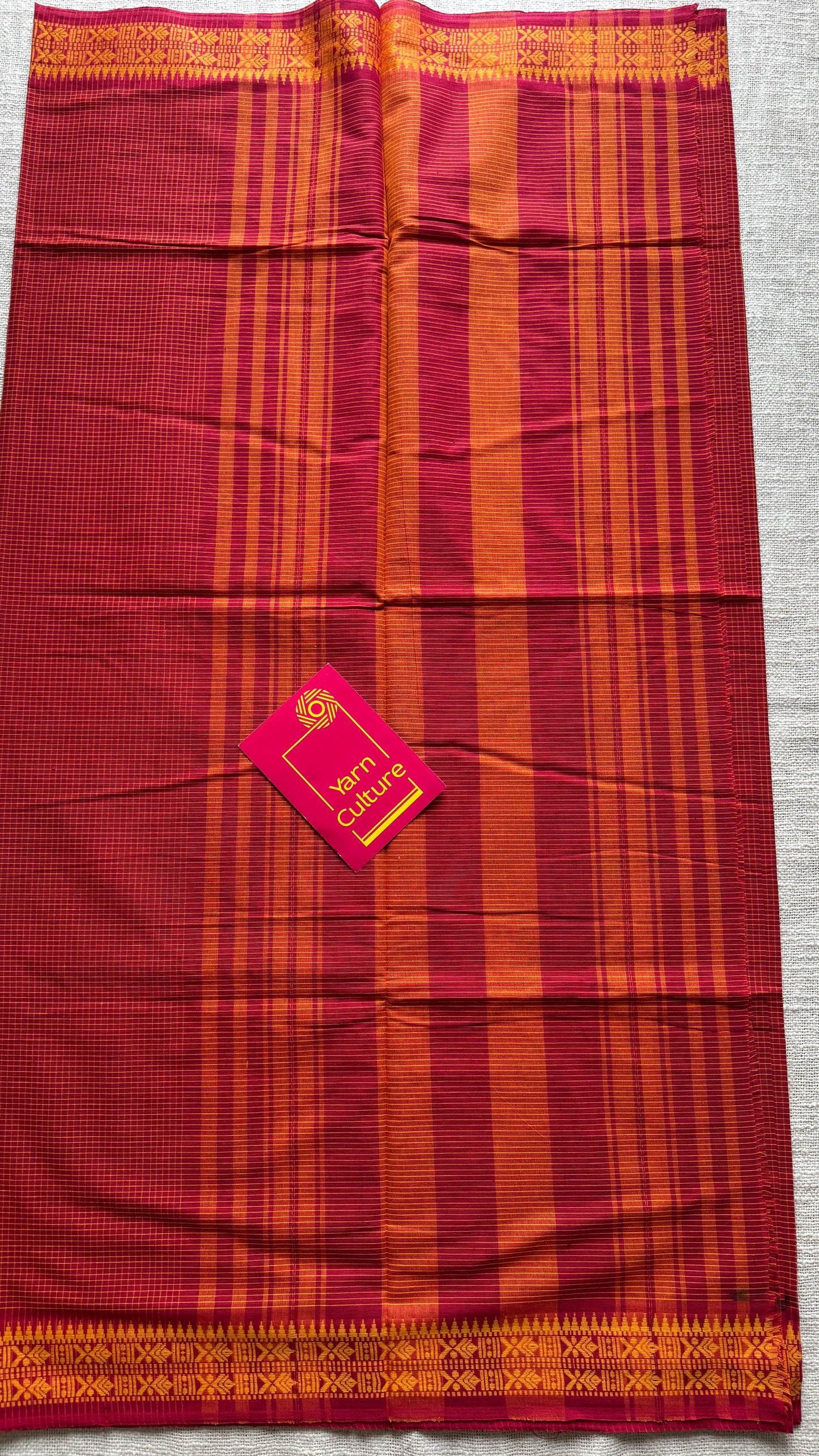 Laal Shaada Golpo (A Red-Yellow Story) - Red Yellow Checkered Dhaniakhali Soft Cotton