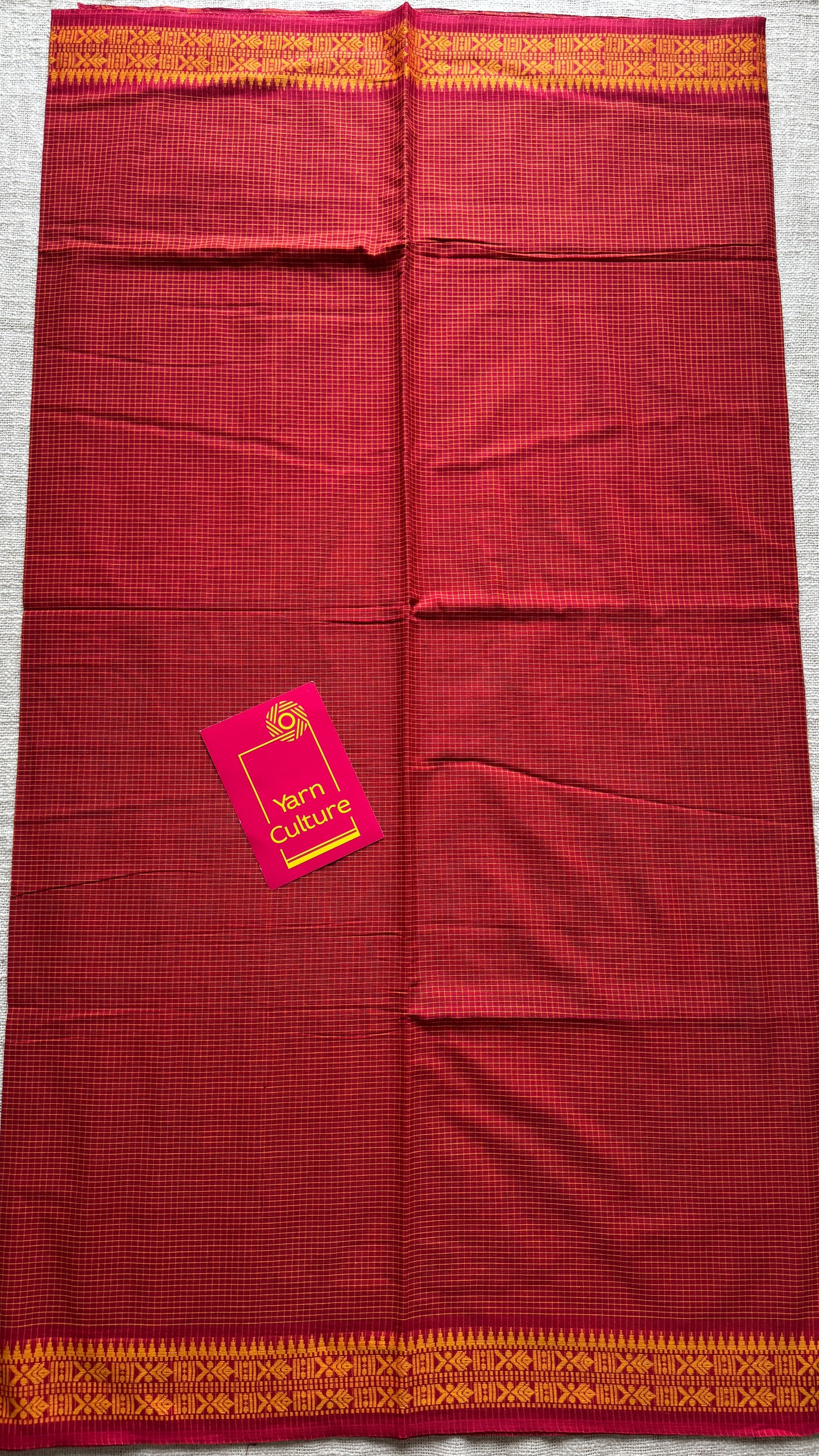 Laal Shaada Golpo (A Red-Yellow Story) - Red Yellow Checkered Dhaniakhali Soft Cotton