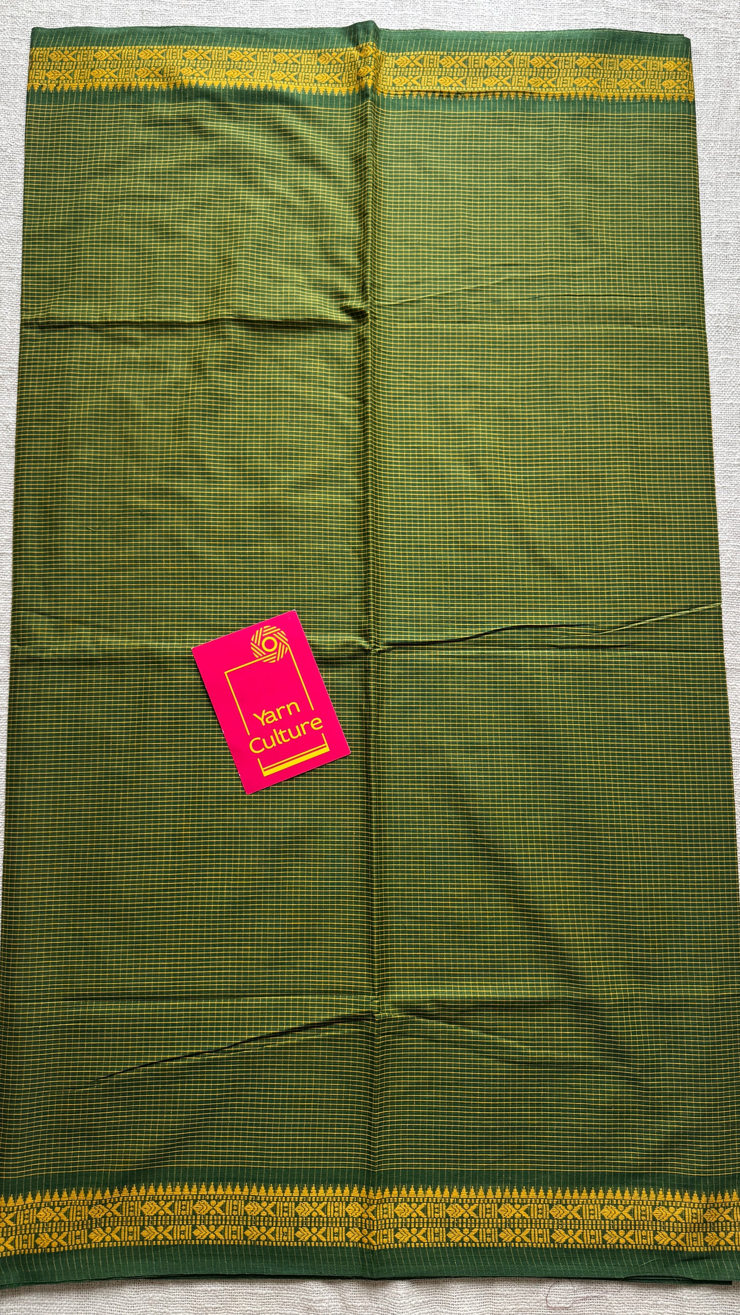 Gaachh Holud (Tree & Turmeric) - Green Yellow Checkered Dhaniakhali Soft Cotton YCBCDK03