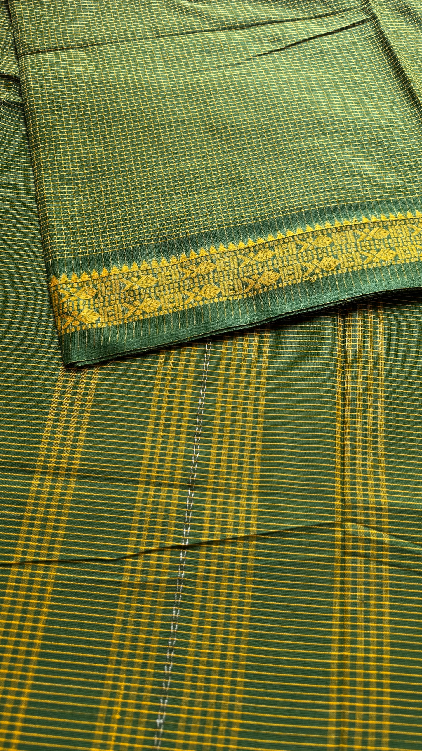 Gaachh Holud (Tree & Turmeric) - Green Yellow Checkered Dhaniakhali Soft Cotton YCBCDK03