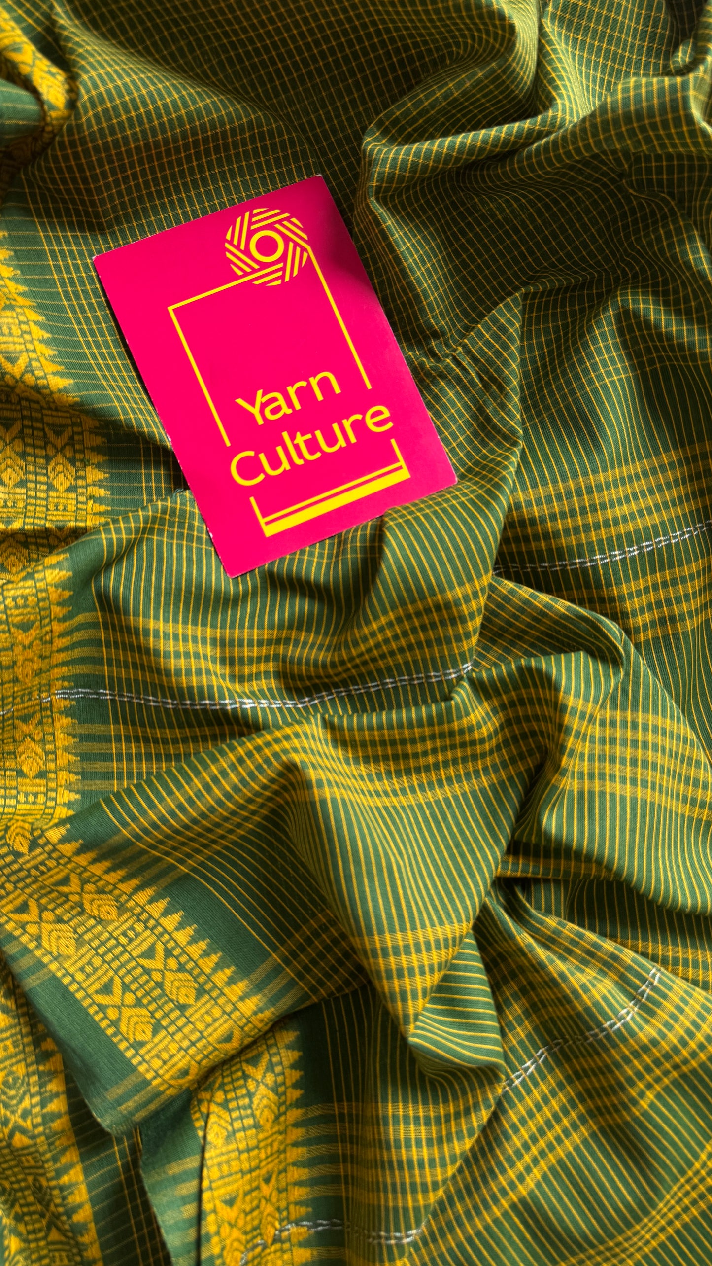 Gaachh Holud (Tree & Turmeric) - Green Yellow Checkered Dhaniakhali Soft Cotton YCBCDK03