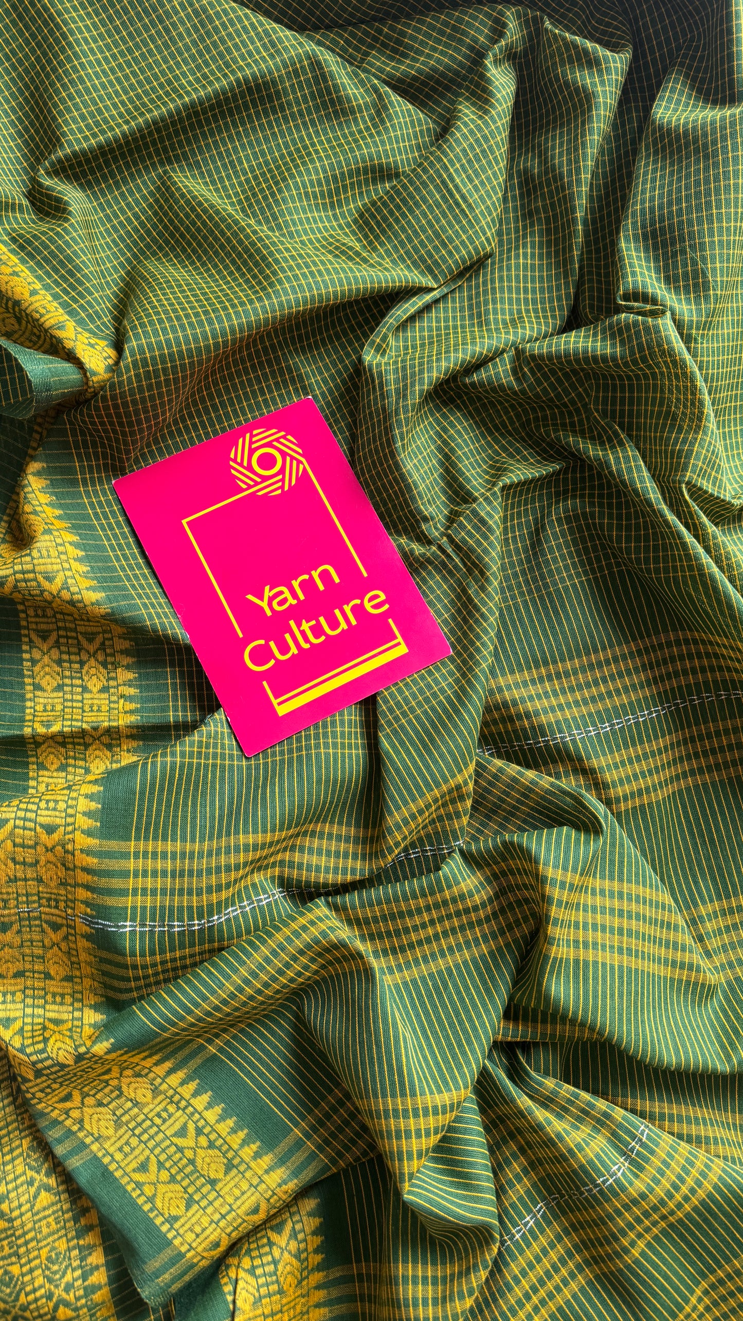 Gaachh Holud (Tree & Turmeric) - Green Yellow Checkered Dhaniakhali Soft Cotton YCBCDK03