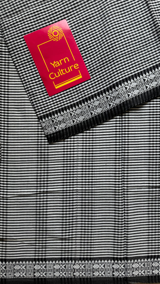 Maacher Golpo (The Fish Tale) - Black White Checkered Dhaniakhali Soft Cotton