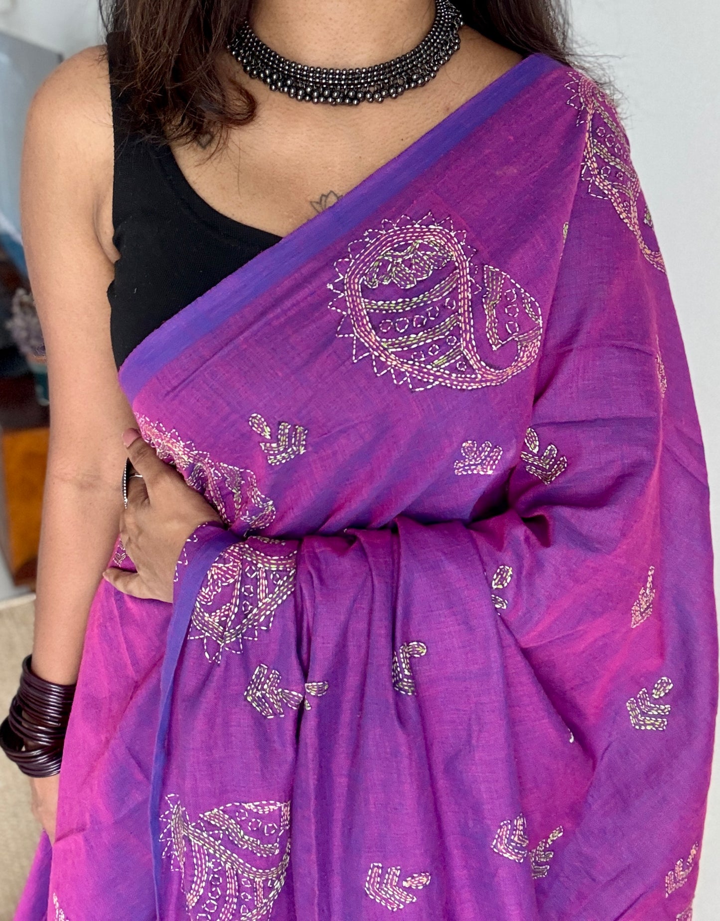 Amodini - The Joyful One, kantha weave in soft khadi cotton