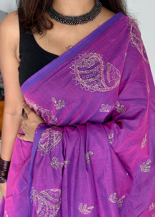 Amodini - The Joyful One, kantha weave in soft khadi cotton