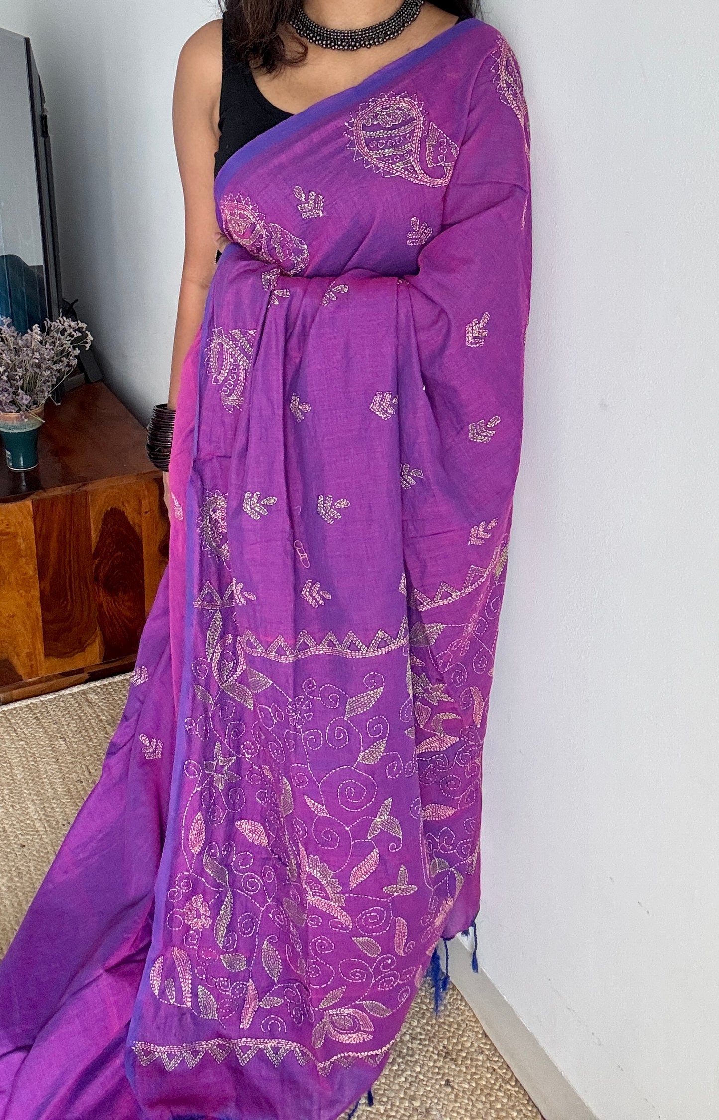Amodini - The Joyful One, kantha weave in soft khadi cotton