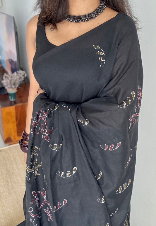 Kaalo Kotha - Black Stories, kantha weave in soft khadi cotton