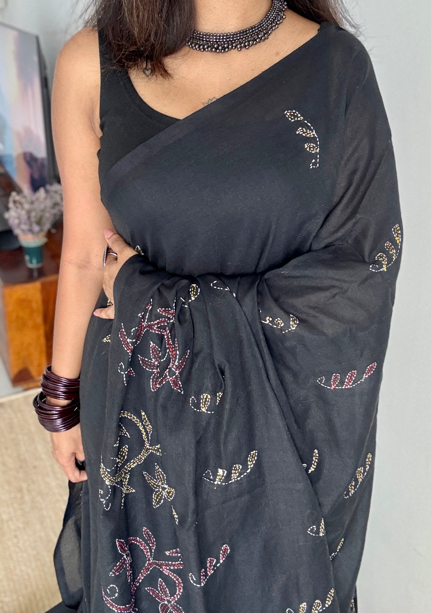 Kaalo Kotha - Black Stories, kantha weave in soft khadi cotton