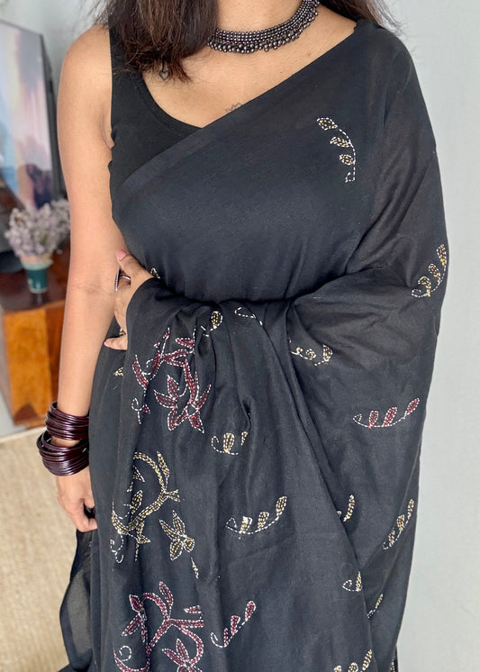 Kaalo Kotha - Black Stories, kantha weave in soft khadi cotton