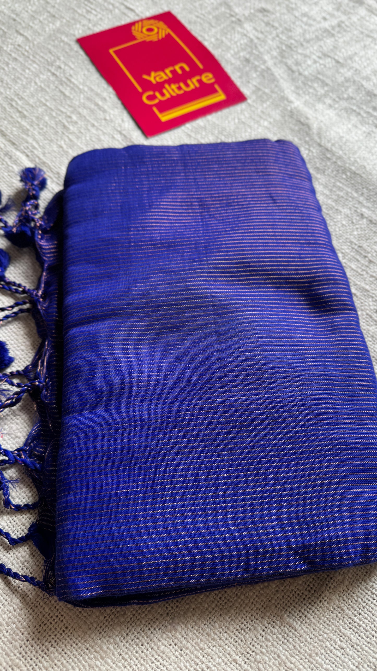 Royal blue, gold zari stripes - Soft Khadi Cotton, YCBCSKZS07