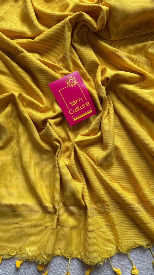 Yellow, gold zari stripes - Soft Khadi Cotton, YCBCSKZS09