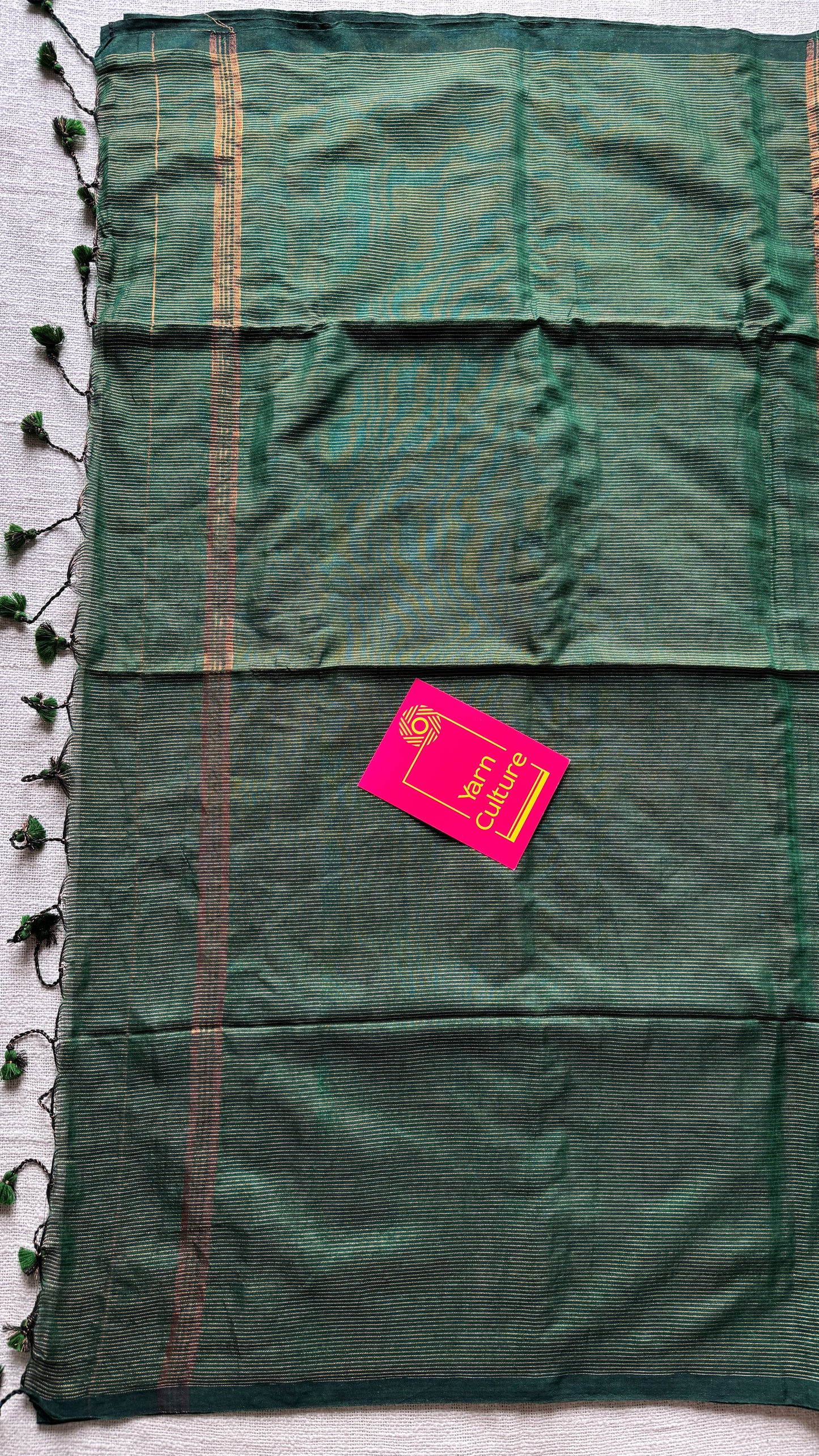 Dark green, gold zari stripes - Soft Khadi Cotton, YCBCSKZS03