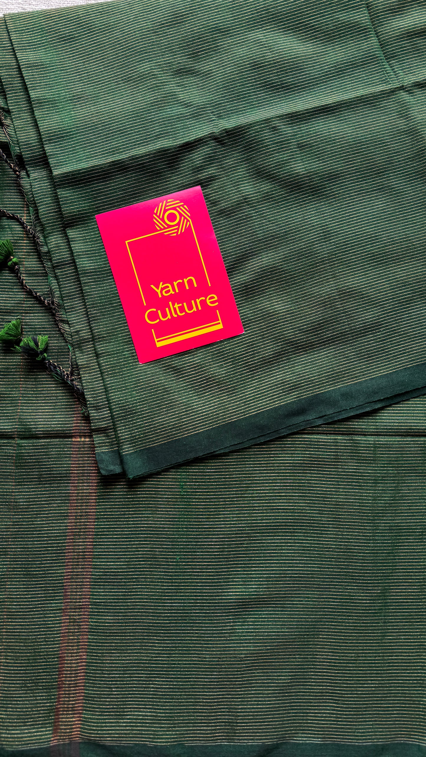 Dark green, gold zari stripes - Soft Khadi Cotton, YCBCSKZS03
