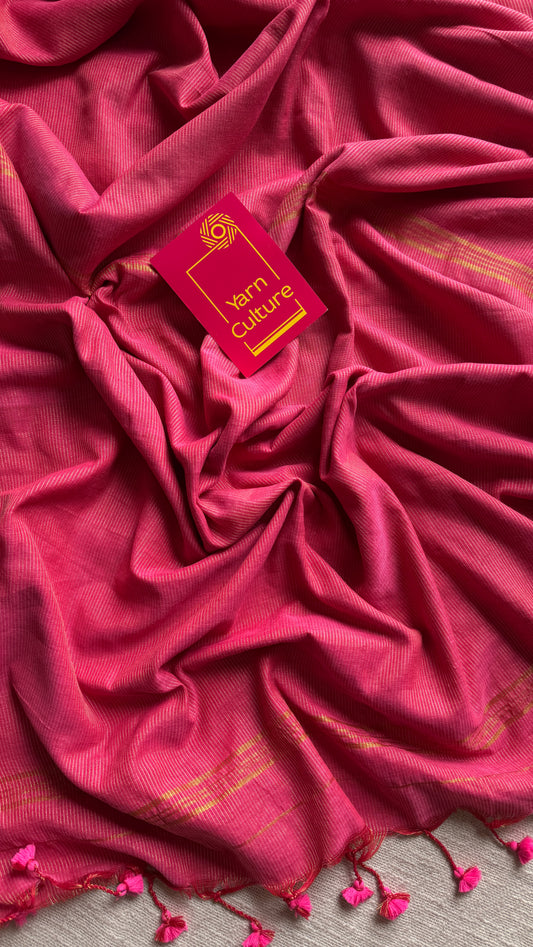 Peach pink, gold zari stripes - Soft Khadi Cotton, YCBCSKZS08