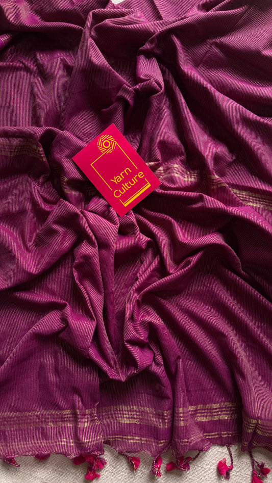 Purple pink (vadamalli), gold zari stripes - Soft Khadi Cotton, YCBCSKZS04