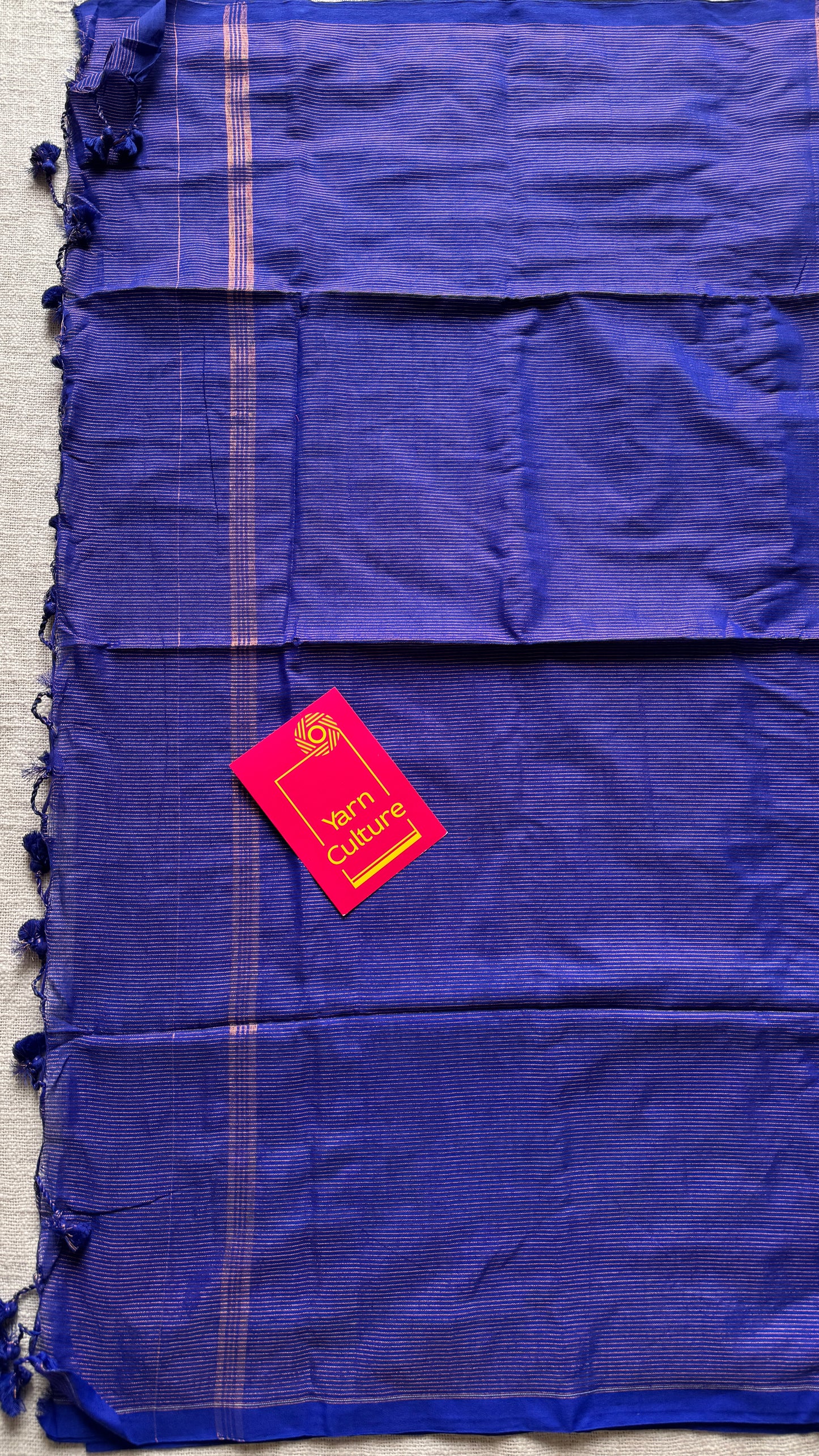 Royal blue, gold zari stripes - Soft Khadi Cotton, YCBCSKZS07