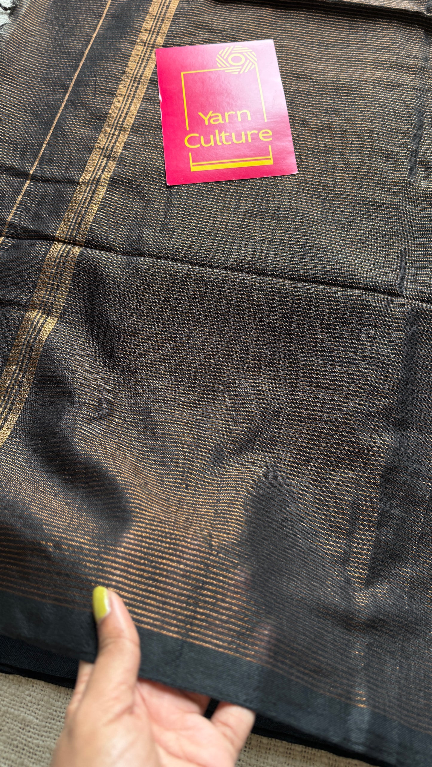 Black,copper zari stripes - Soft Khadi Cotton, YCBCSKZS01