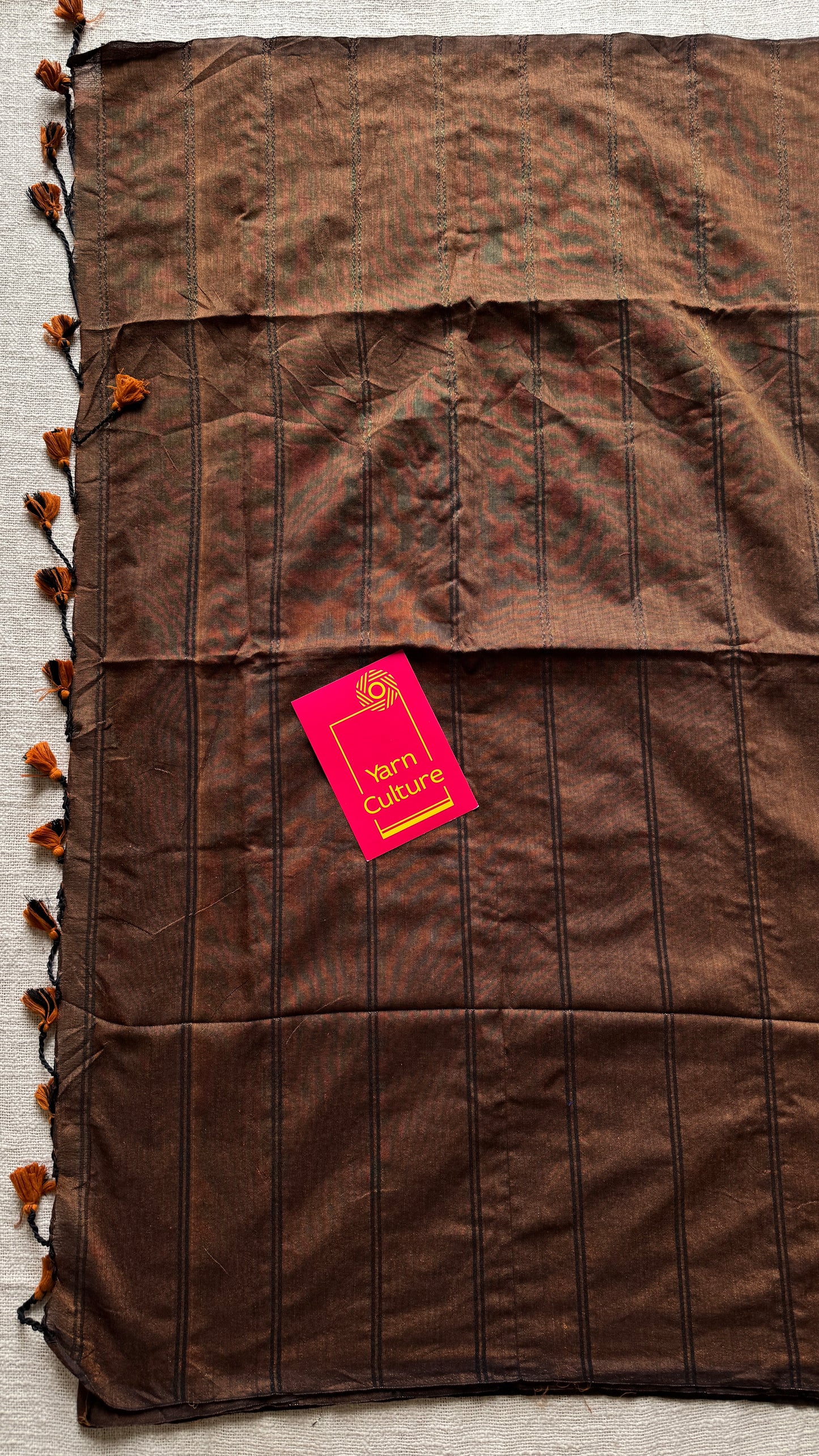 Brown, gold zari double stripes - Soft Khadi Cotton, YCBCKDS01