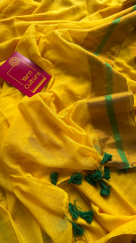 Yellow with antique gold border, mul cotton YCBCMCM24