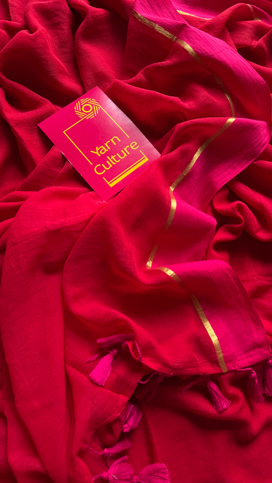 Red with pink border, mul cotton YCBCMCM25