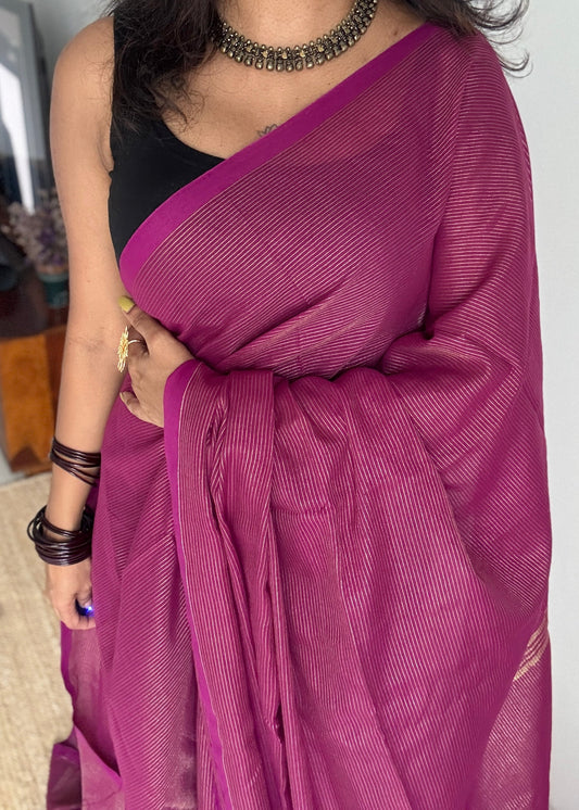 Purple pink (vadamalli), gold zari stripes - Soft Khadi Cotton, YCBCSKZS04